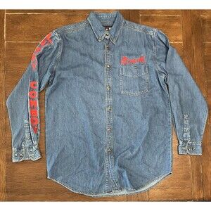 Men’s Size M Gordon James Vintage Denim Button Down Shirt Red Embroidered